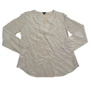 Ann Taylor Light Gray Split Neck Silk Tunic Size Small